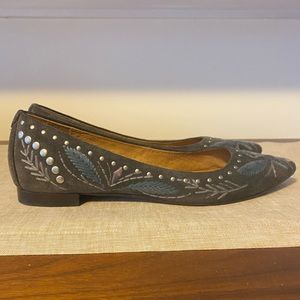 Frye suede, embroidered and studded flats. Size 8.5